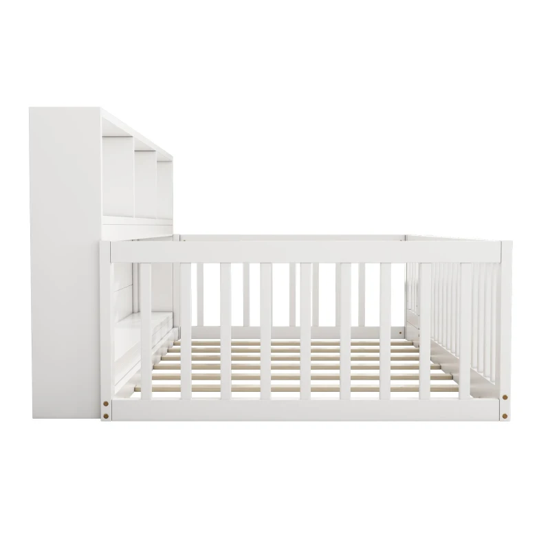 Letto 90×200 cm, lato del letto con vano contenitore, senza materasso, Bianco