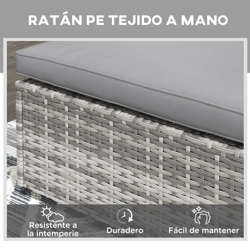 Outsunny Tumbona de Jardín de Ratán con Respaldo Ajustable en 5 Niveles Mesita y Cojín Carga 120 kg Gris