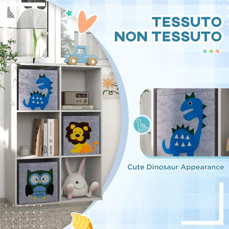ZONEKIZ Scaffale Portagiochi per Bambini 3+ Anni a 6 Cubi, in MDF e Melamina, 61.8x29.9x91.5 cm, Grigio e Bianco
