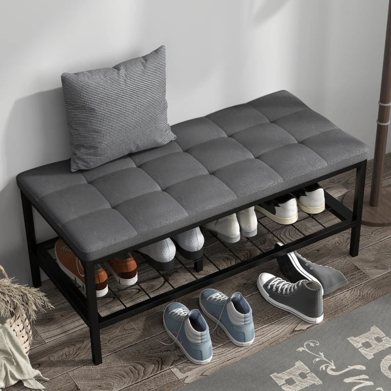 HOMCOM Banc à chaussures avec coussin rembourré et étagère de rangement, banc d'entrée pour couloir, chambre, 90x41x40cm, gris