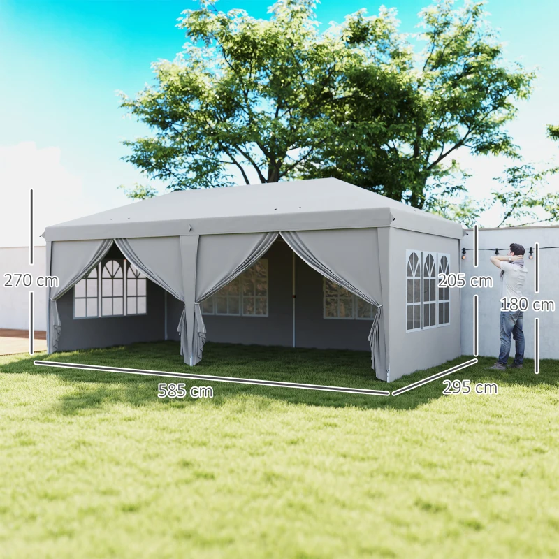 Outsunny Tonnelle barnum pliant pop-up 6 x 3 x 2,7 m 4 parois latérales amovibles 4 fenêtres sac de transport gris clair
