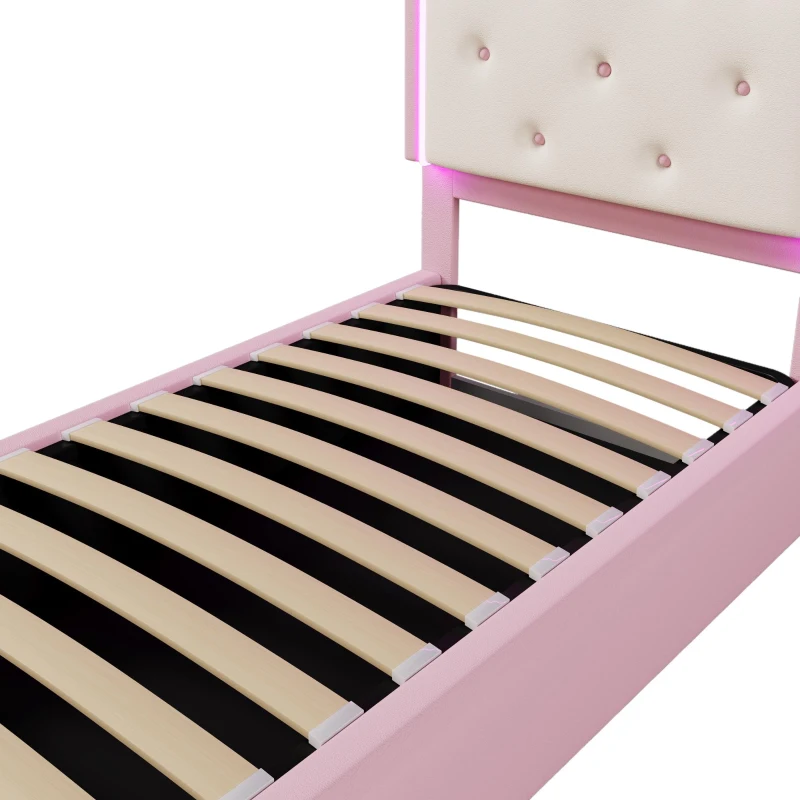 Lit rembourré 90x200 cm avec sommier à lattes, forme de princesse héritière, espace de rangement hydraulique,sans matelas, Rose