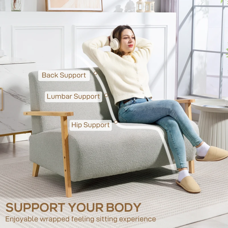 HOMCOM Small Sherpa Fabric 2 Seater Sofa Settee - Light Grey