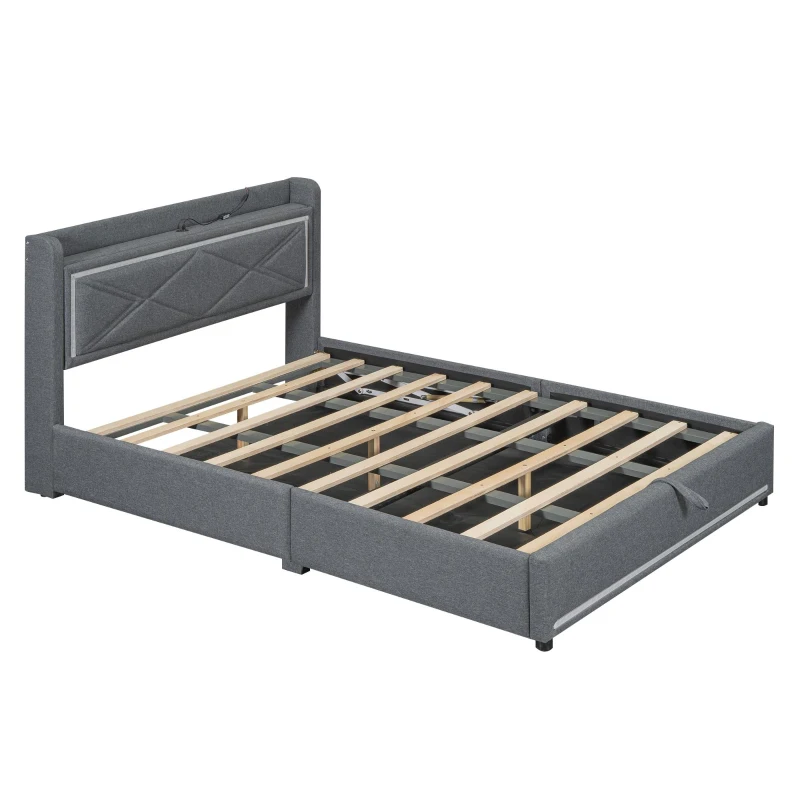 Lit plat 140×200 cm avec dispositif de levage hydraulique，grand espace de rangement, sans matelas, Gris