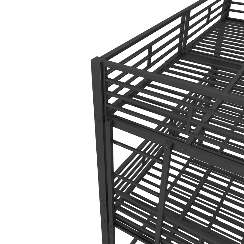 Lit triple superposé 90×200 cm, avec garde-corps et échelle, sans matelas, Noir