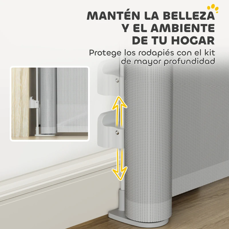 PawHut Barrera para Perros Retráctil 0-140 cm Barrera de Seguridad con Interruptor de Cierr para Puertas y Escaleras Gris