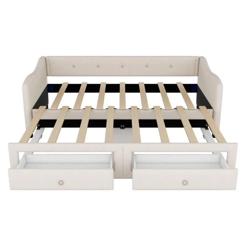 Lit de jour 90x200 cm,avec lit gigogne et 2 tiroirs, sans matelas, Beige(m-6)