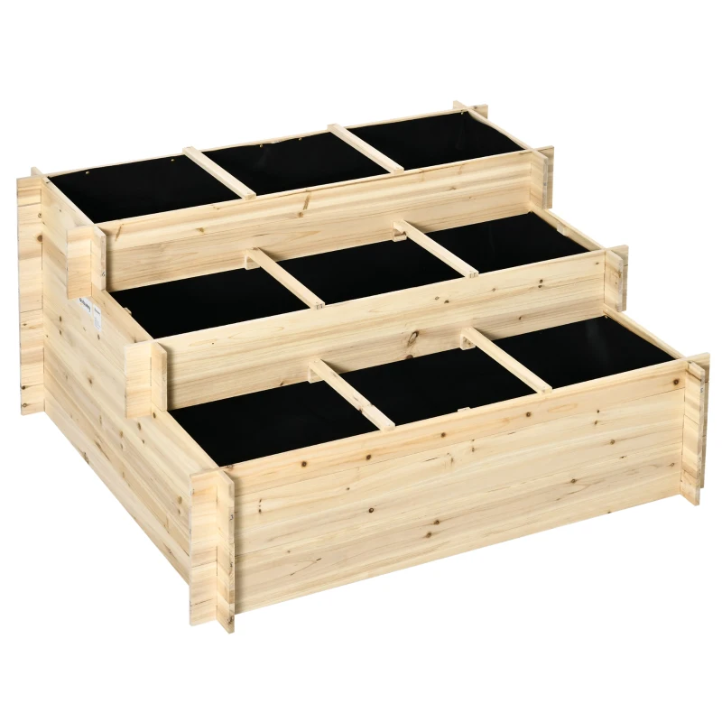 Outsunny Hochbeet, 3 Etagen, Innenauskleidung aus Vlies, lackiertes Naturholz, 117 x 100 x 54 cm