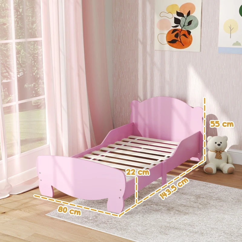 AIYAPLAY Lettino per Bambini con Testiera e Pediera a Orso e 2 Sponde Laterali, in Legno, 143.5x80x55 cm, Rosa
