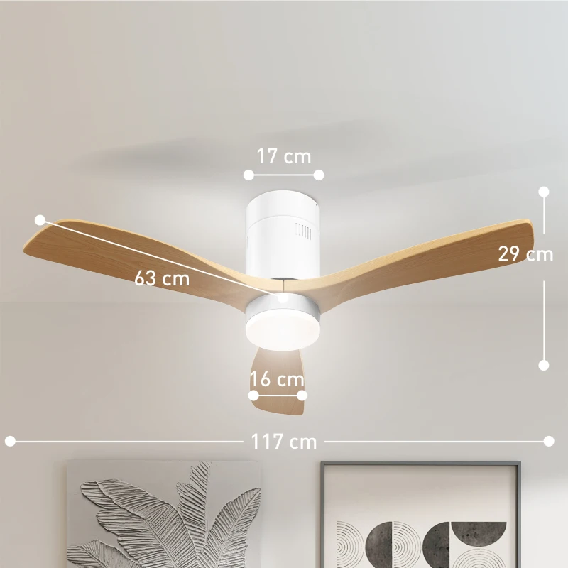HOMCOM Deckenventilator mit LED-Licht, 6 Geschwindigkeiten, Fernbedienung, Hellbraun