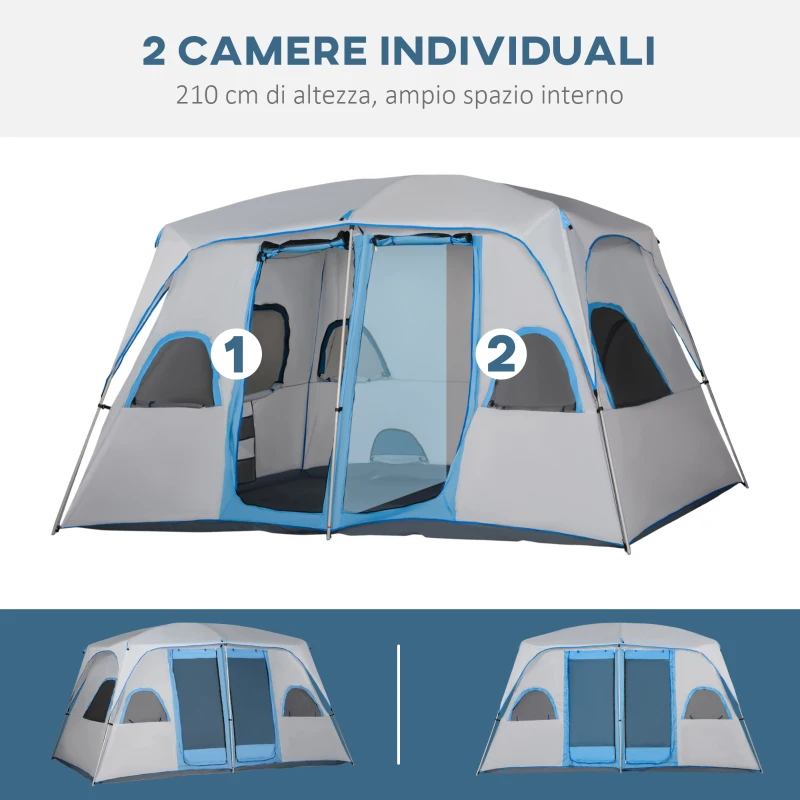 Outsunny Tenda da Campeggio 4 Persone Impermeabile con 2 Stanze e Finestre a Rete, 400x275x210 cm, Grigia