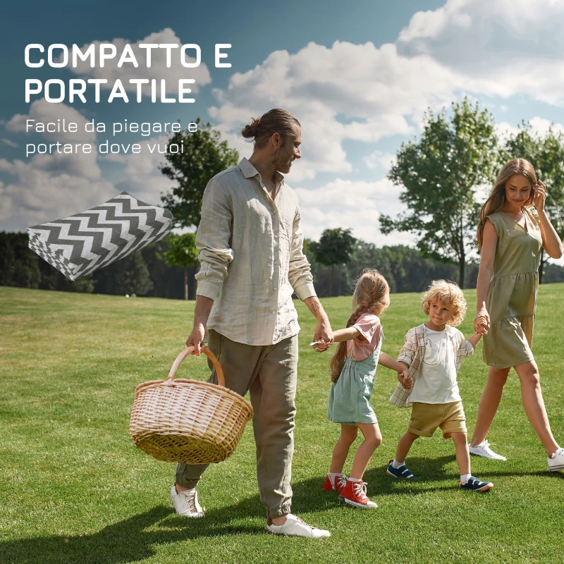 Outsunny Tappeto da Esterno Reversibile con Fantasia Geometrica, 121x182 cm, Grigio e Bianco
