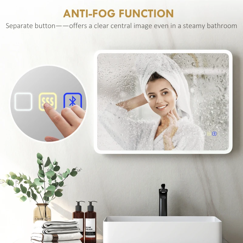 HOMCOM 60 x 80 cm Backlit Illuminated Bathroom Mirror with LED Lights and Bluetooth - Silver Tone