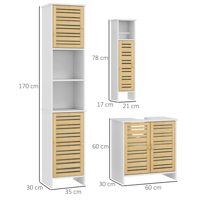 Conjunto de Muebles para Baño con Mueble para Lavabo Columna y Armario Auxiliar Estantes Ajustables Sistema Anti-vuelco