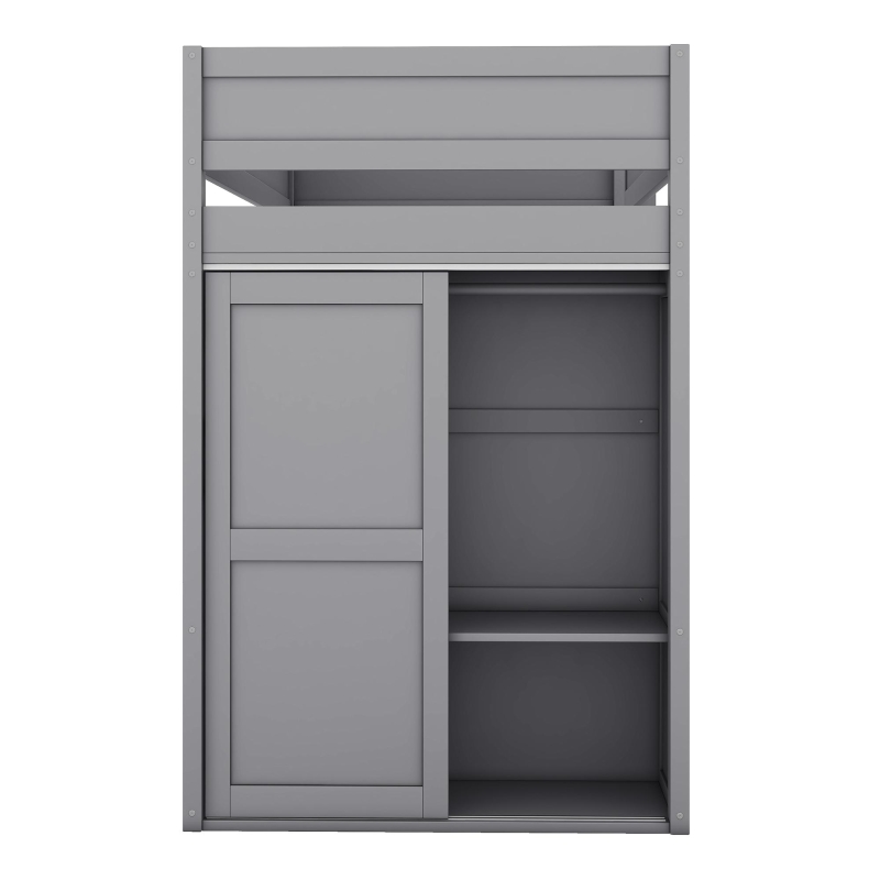 Lit mezzanine 90x200 cm pour enfants, avec armoire, bureau et tiroirs, sans matelas, Gris(m-8)