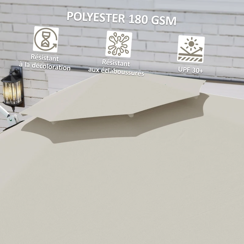 Outsunny Parasol déporté rond 3 x 2,5 m avec manivelle, base croisée, inclinable et rotatif à 360°, double toit, gris
