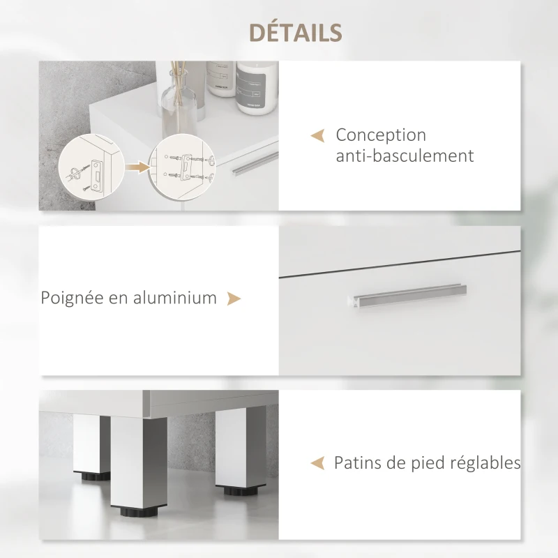 kleankin Meuble de salle de bain sur pied - 4 tiroirs et base surélevée, commode salle de bain salon chambre, 30x30x93cm, blanc