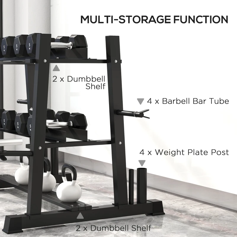SPORTNOW 3-Tier Dumbbell Rack, Versatile Weight Rack with 4 Weight Rods for Dumbbells, Kettlebells and Plates (Rack Only)