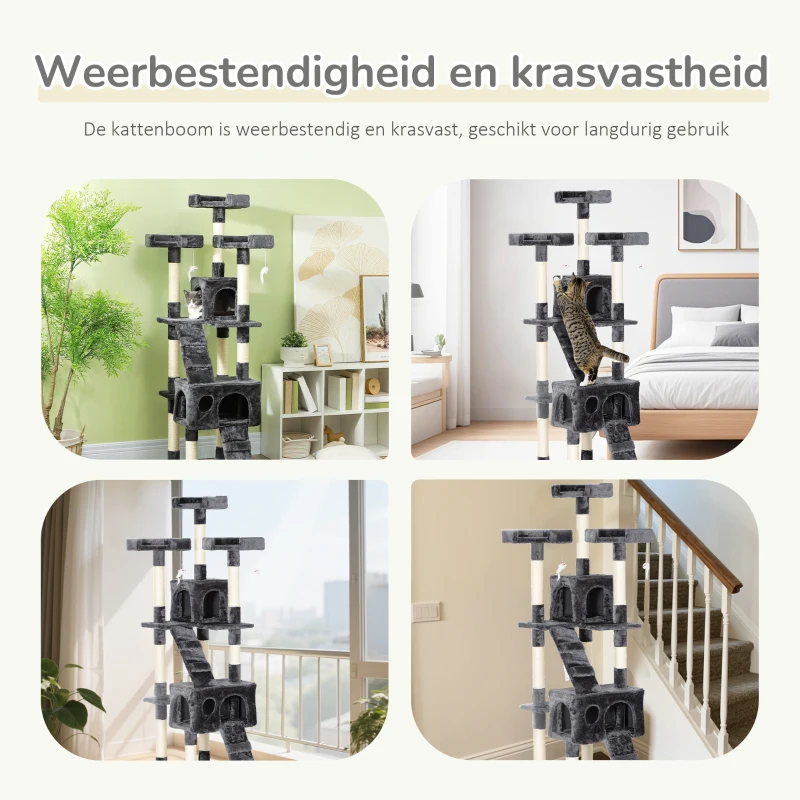 PawHut kattenboom krabpaal kattenkrabpaal klimboom sisal trap 170 cm beige/grijs