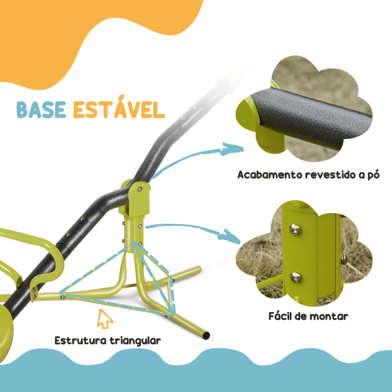 HOMCOM Baloiço para crianças acima de 3 anos giratória de 360º carga 35 kg (cada assento) 180x65x53 cm Cinza e Verde