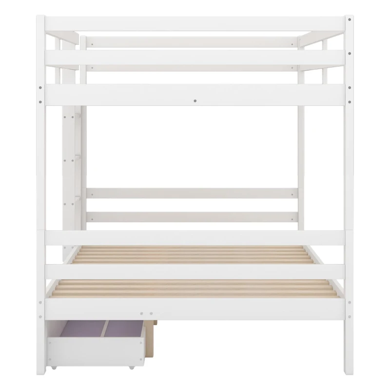 Letto a castello per bambini 6+ anni, 140x200 cm, con 2 cassetti, senza materasso, Bianco