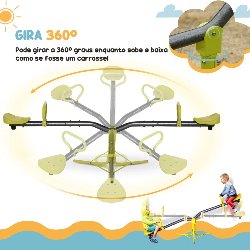 HOMCOM Baloiço para crianças acima de 3 anos giratória de 360º carga 35 kg (cada assento) 180x65x53 cm Cinza e Verde