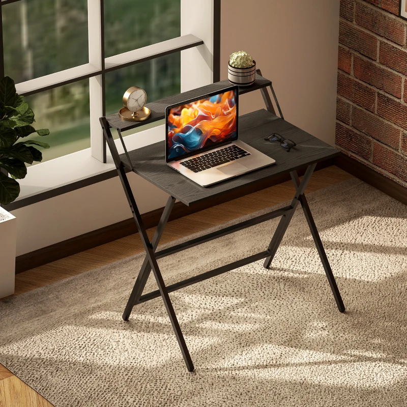 HOMCOM Scrivania Pieghevole con Ripiano per Monitor, 81.5x62x86.5 cm, Nero