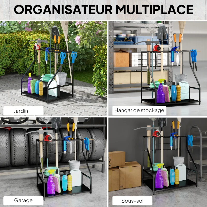 Outsunny Organiseur d'outils de jardin avec crochets porte-outils de garage à 3 niveaux 84 x 53 x 73 cm orange