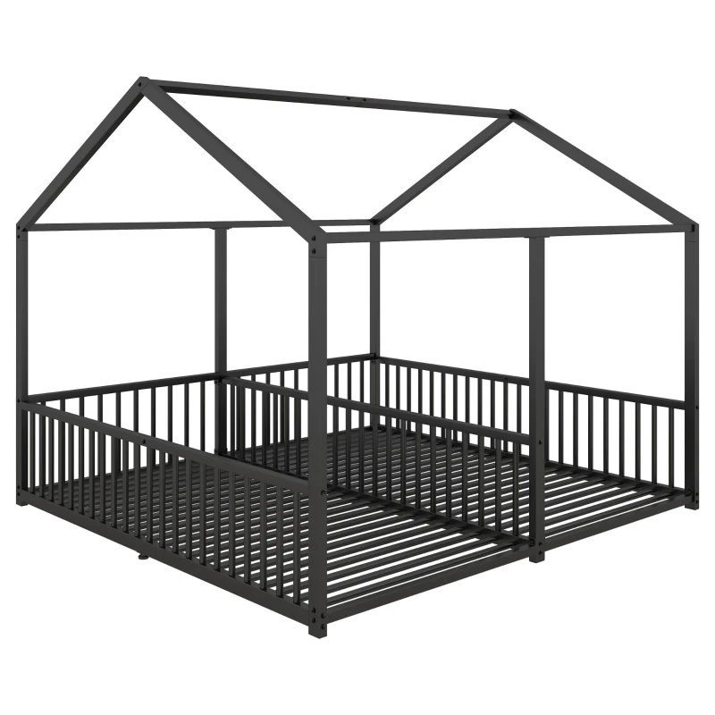 Letto per Bambini 4+ Anni Matrimoniale 90x200 cm, con Ringhiera di Sicurezza, Senza Materasso, Nero