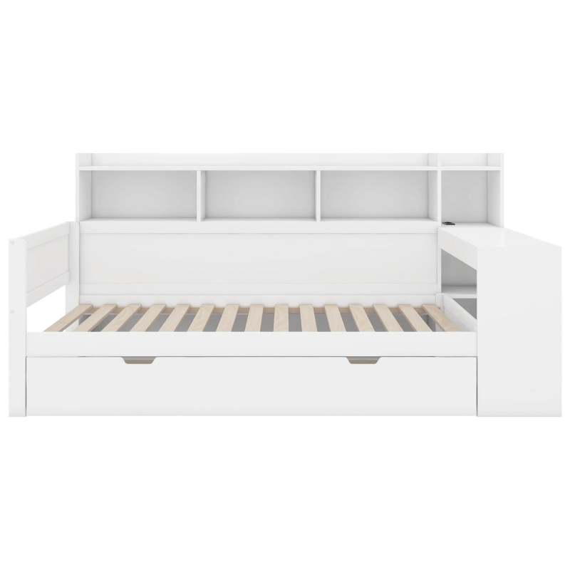 Canapé-lit multifonctionnel 90x200 cm,avec 2 tiroirs et bureau intégré,sans matelas, Blanc(m-2)