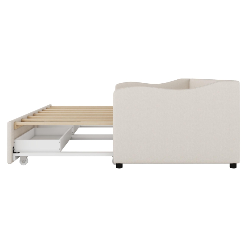 Lit de jour 90x200 cm,avec lit gigogne et 2 tiroirs, sans matelas, Beige(m-9)