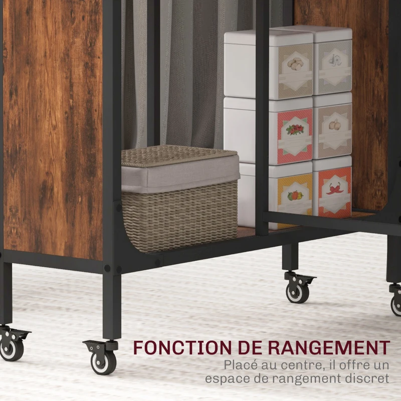 HOMCOM Table pliante de cuisine extensible salle à manger sur roulettes jusqu'à 6 personnes étagère intégrée, 6 roues, Marron