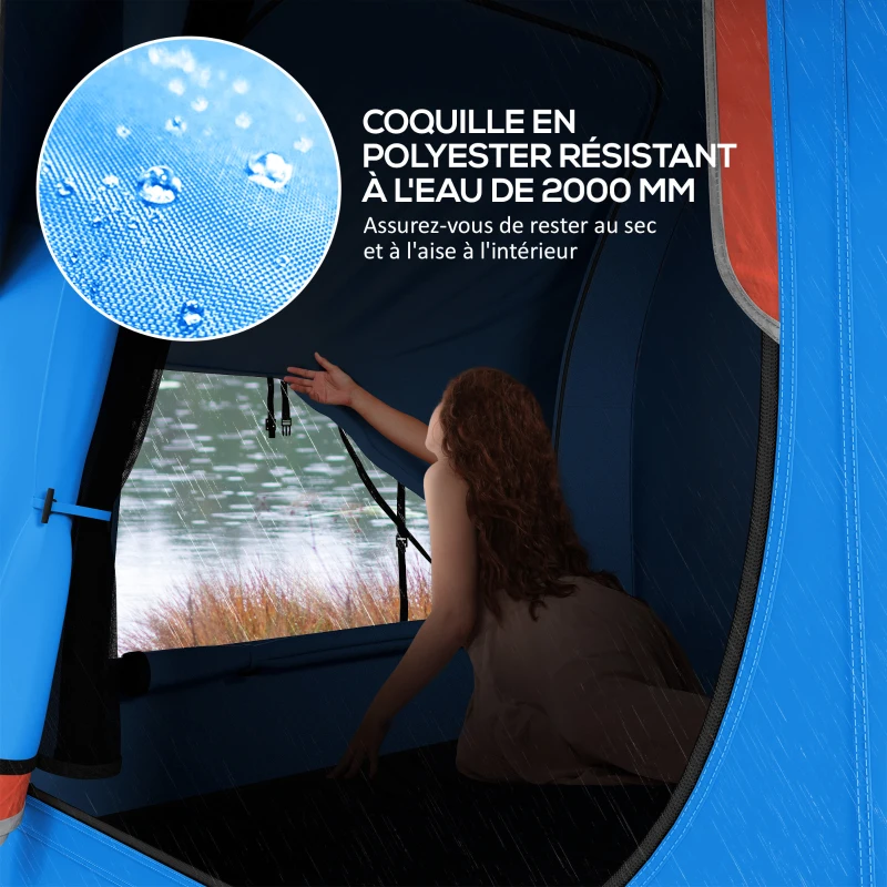 Outsunny Tente de voiture pour SUV hayon 5-6 personnes avec 3 portes, fenêtre en maille, pour trekking, randonnée, bleu et orange