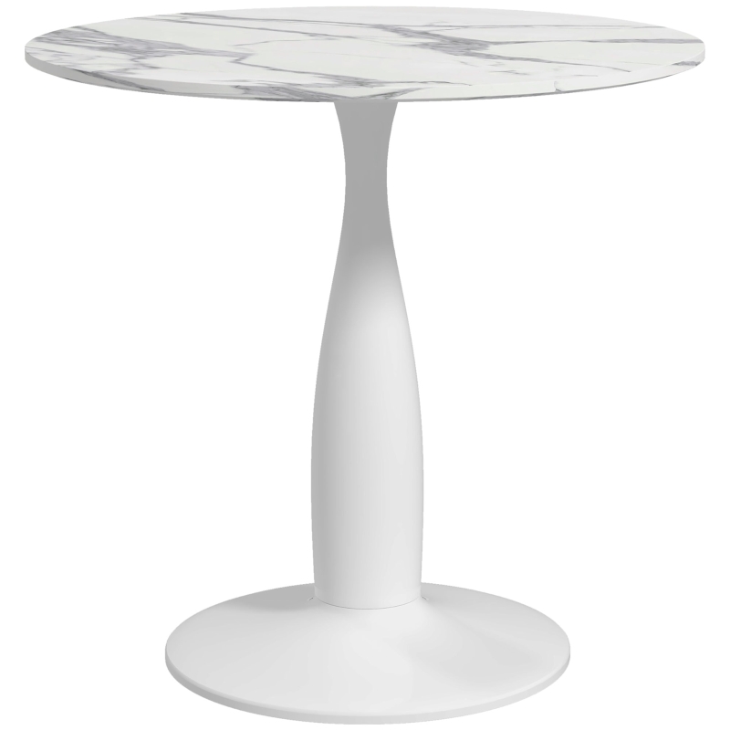 HOMCOM Small 2-Person Dining Table, Elegant Design Table with Steel Base and Non-slip Foot Pad, White and Grey