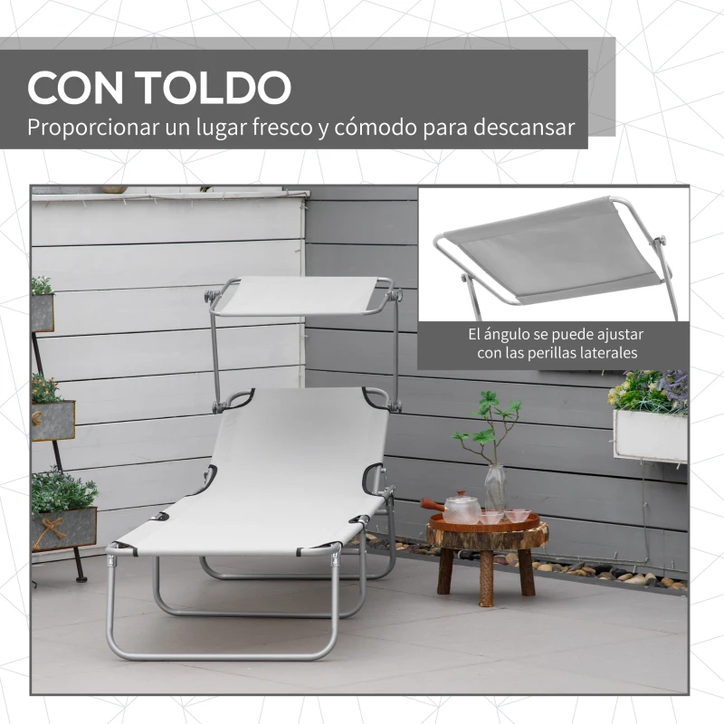 Outsunny Set de 2 Tumbonas de Jardín Reclinables con Toldo Desmontable y Respaldo Ajustable en 4 Niveles 187x58x36cm Gris Claro