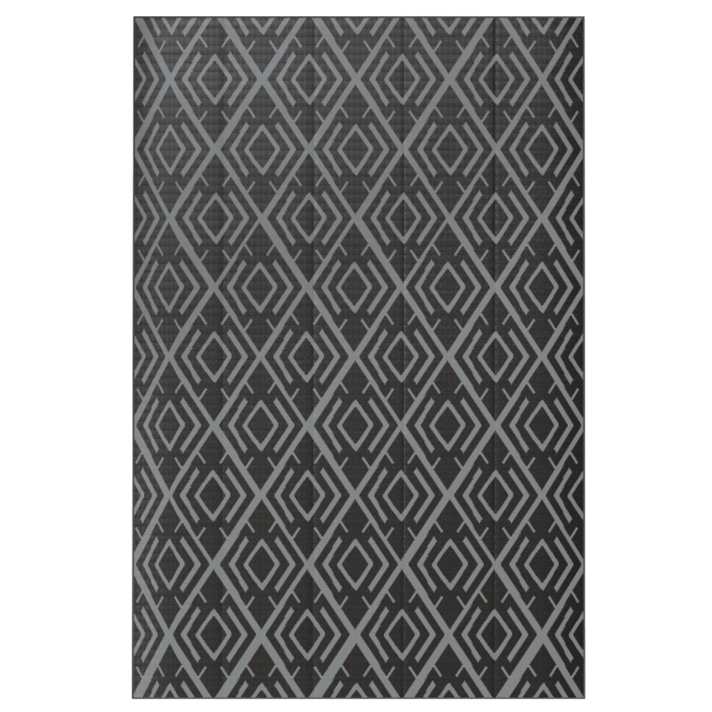 Outsunny Alfombra de Exterior Reversible 182x274 cm con Patrón Geométrico de Rombos Impermeable Bolsa de Transporte Negro