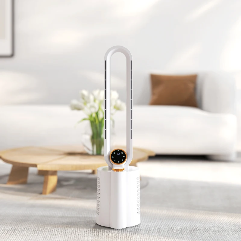 HOMCOM Ventoinha sem Hélices com Esterilização UV 12 Velocidades Purificador de Ar Humidificador Temporizador 8H Oscilação 90° 24x26,5x97 cm Branco