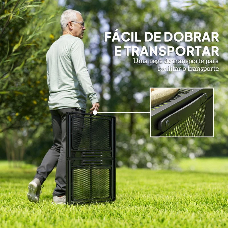 Outsunny Mesa Dobrável Campismo de Alumínio 137x62x67 cm com Laterais Abatíveis Altura Ajustável Bancada Metálica de Grade Preto