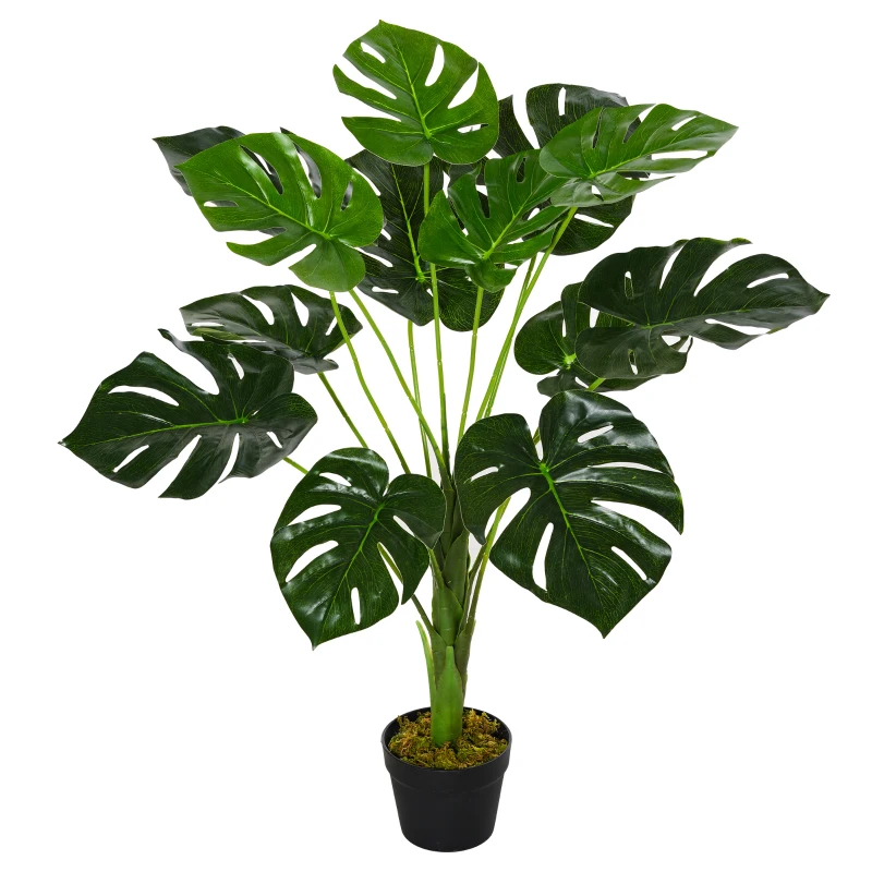 Outsunny Plante artificielle modèle Monstera avec 13 feuilles en pot ciment, intérieur ou extérieur, dim. Ø16 x 85H cm