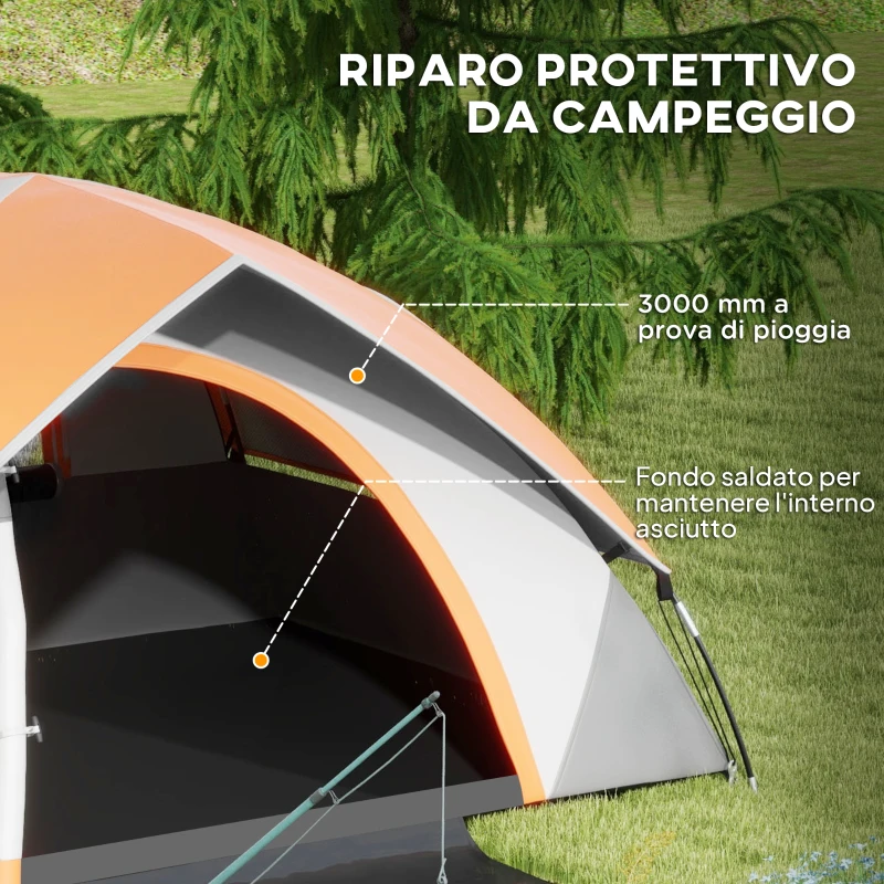 Outsunny Tenda da Campeggio 2 Posti con Finestra a Rete e Gancio, in Poliestere, 210x150x110 cm, Grigio e Arancione