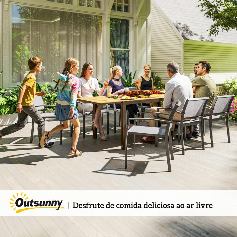 Outsunny Mesa de Refeição Extensível Mesa de Jardim Ajustável com Bordo de Alumínio para 6-8 Pessoas 160/240x90x74 cm Marrom