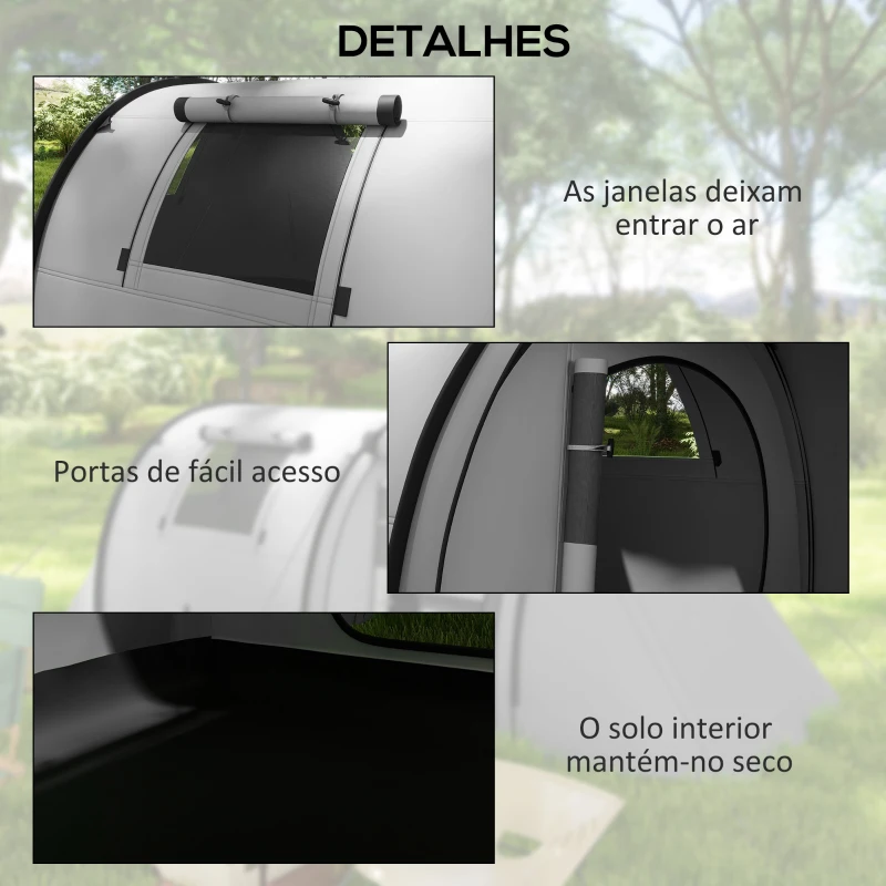 Outsunny Tenda de Campismo Familiar para 3 Pessoas Tenda Campismo Dobrável com Gancho e Bolsa de Transporte 470x220x150 cm Cinzento