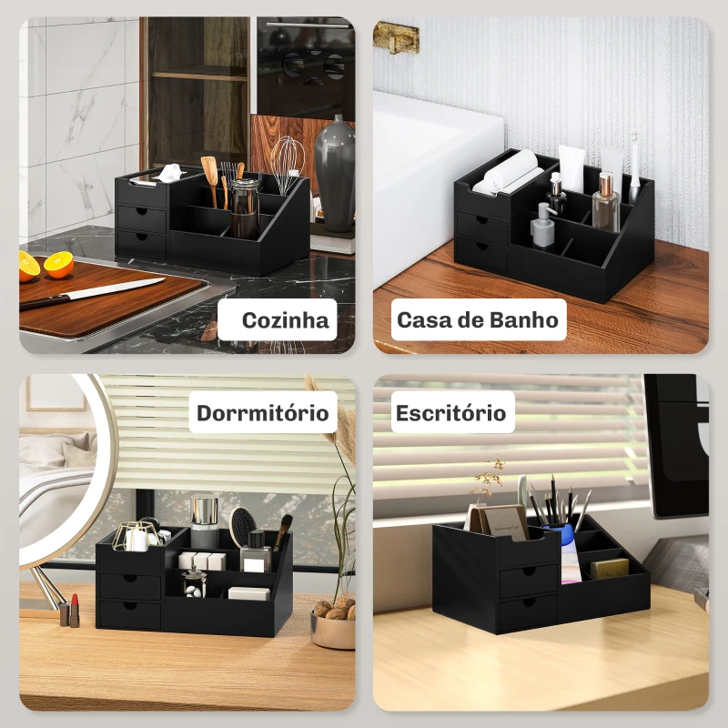 HOMCOM Organizador para Secretária de Bambu Organizador de Mesa de Escritório Multifuncional 33x20,5x15,5 cm Preto