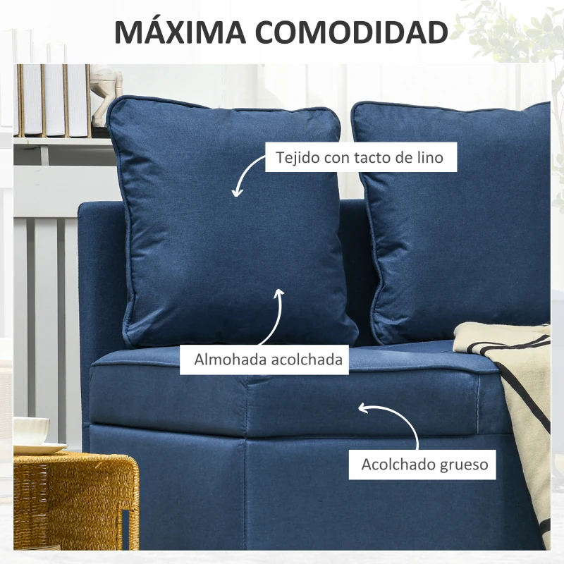 HOMCOM Sofá Cama de 1 Plaza con Respaldo Ajustable Sillón Cama Individual con Almohadas para Dormitorio Apartamento Azul