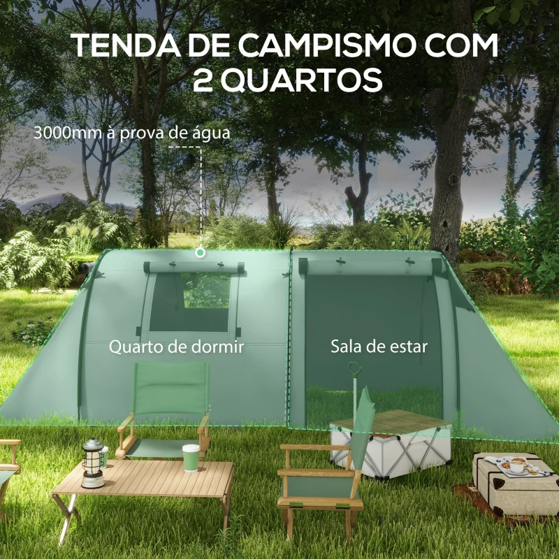 Outsunny Tenda de Campismo Familiar para 3 Pessoas Tenda Campismo Dobrável com Gancho e Bolsa de Transporte 470x220x150 cm Cinzento