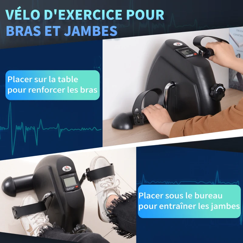 HOMCOM Mini vélo d'appartement pour jambes bras appareil de fitness avec écran LCD 35 x 40 x 31 cm noir