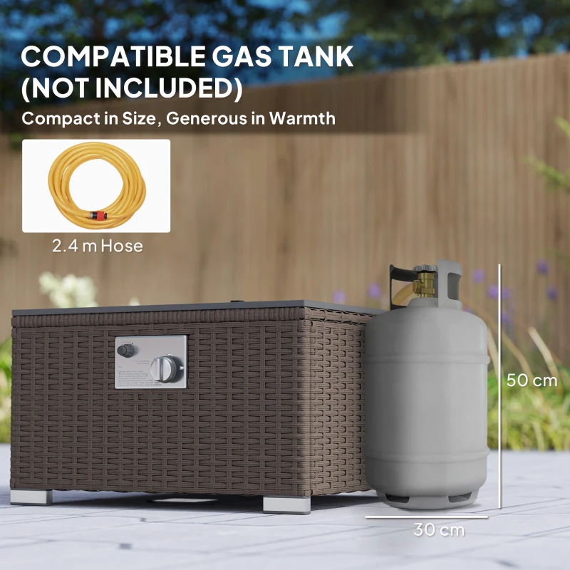 Outsunny Five Piece Rattan Garden Furniture Set with Gas Fire Pit Table and Footstool - Brown and Cream White