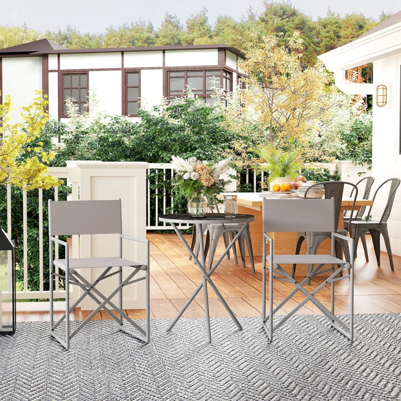 Outsunny Conjunto de Móveis de Jardim de 3 Peças com 2 Cadeiras Dobráveis Mesa com Bancada em Vidro Temperado Cinza Escuro