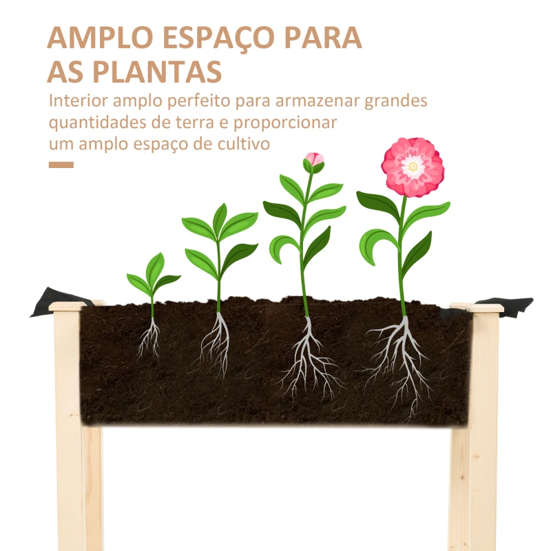 Outsunny Horta Elevada de Madeira com Tecido não Tecido e 4 Orifícios de Drenagem para Cultivo 86x46x76cm Madeira