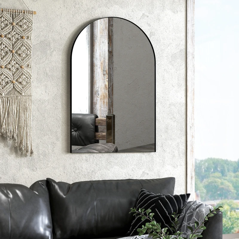 HOMCOM Specchio da Bagno ad Arco in Lega di Alluminio e Vetro 60x90 cm per Camera e Soggiorno, Nero